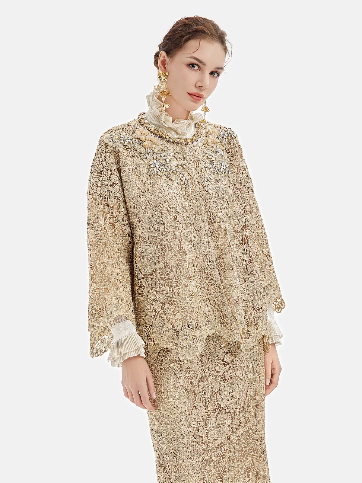 French Gold Lace Beaded Jacket