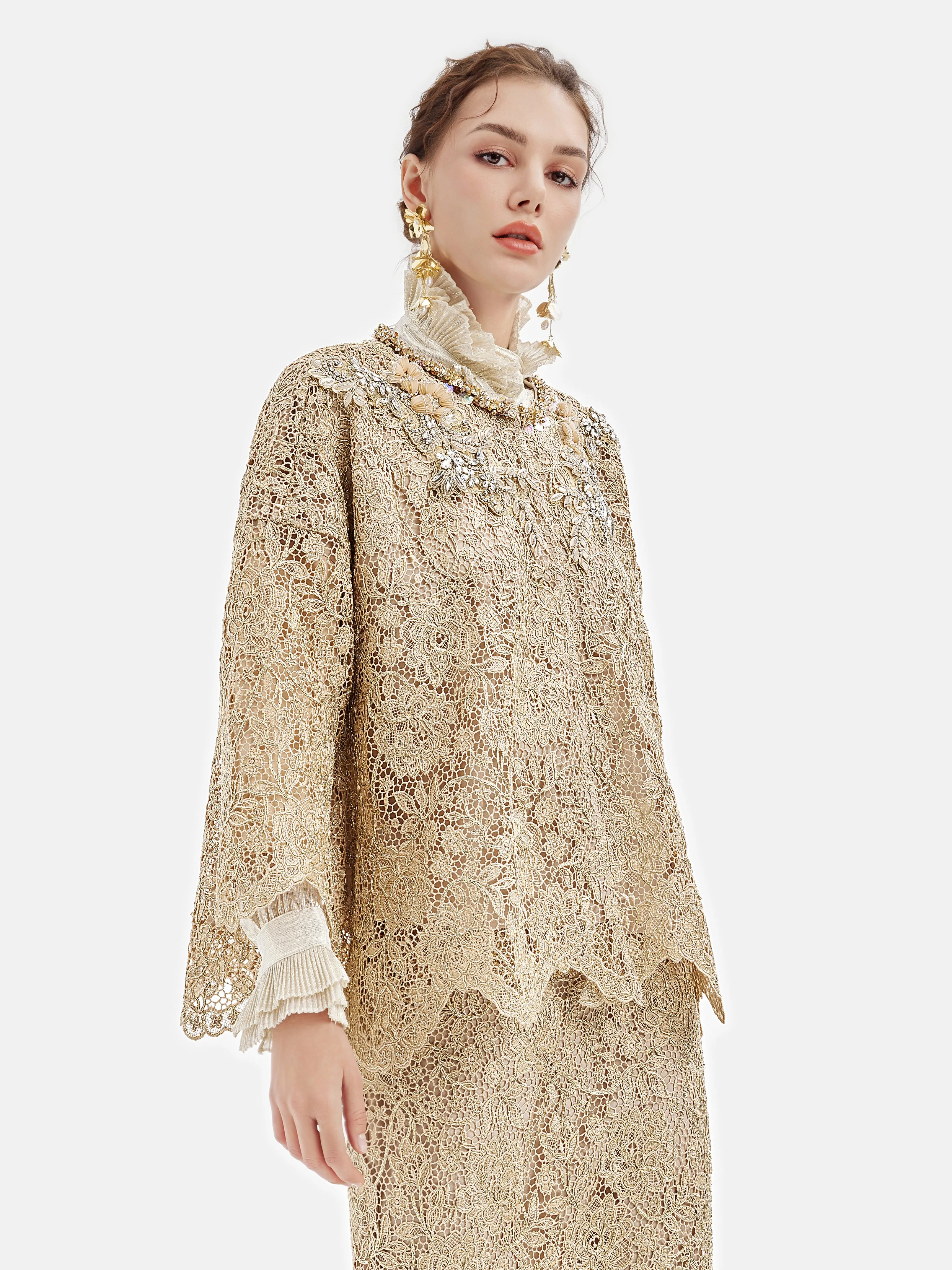 French Gold Lace Beaded Jacket