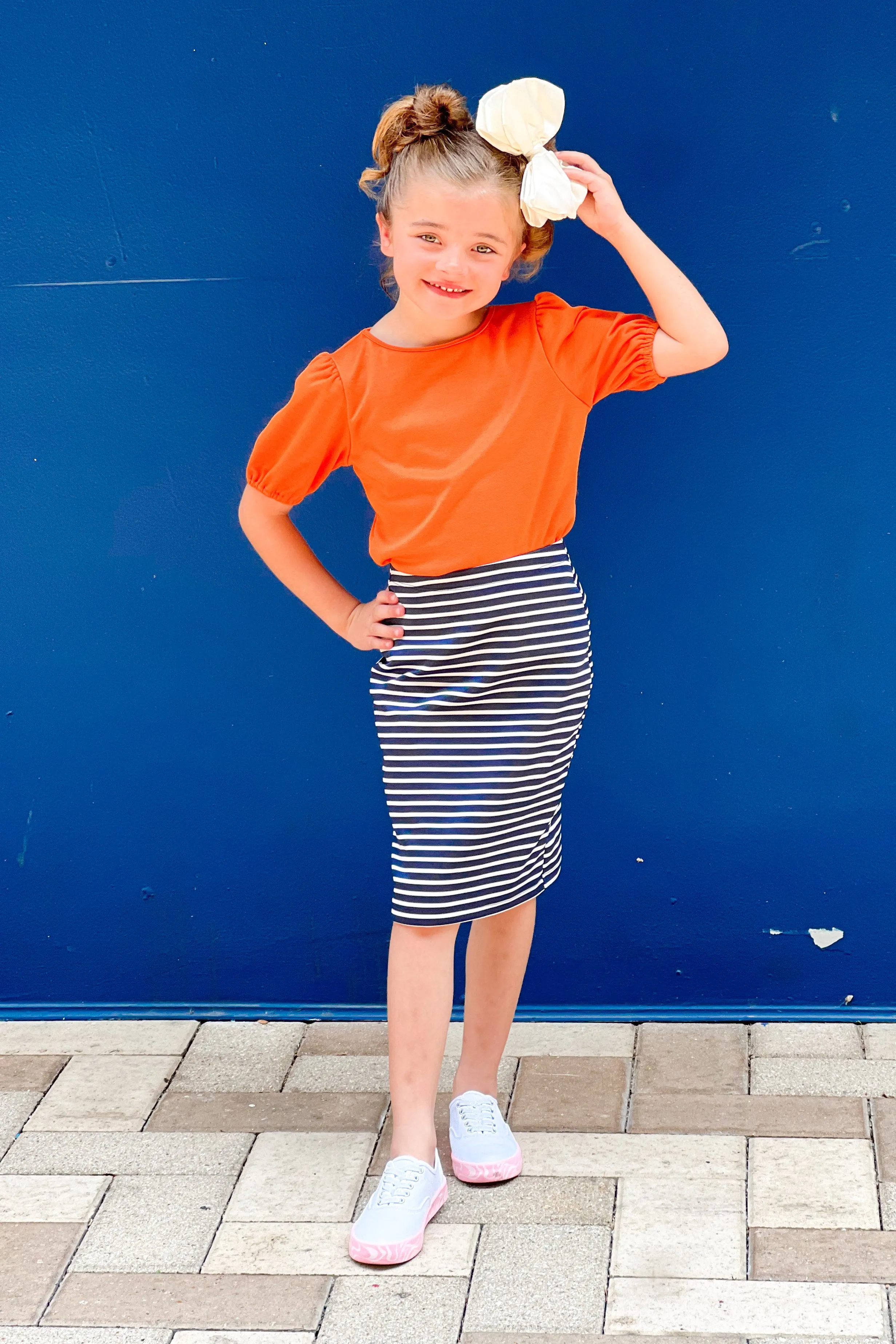 Girls Riley Navy & White Striped Skirt