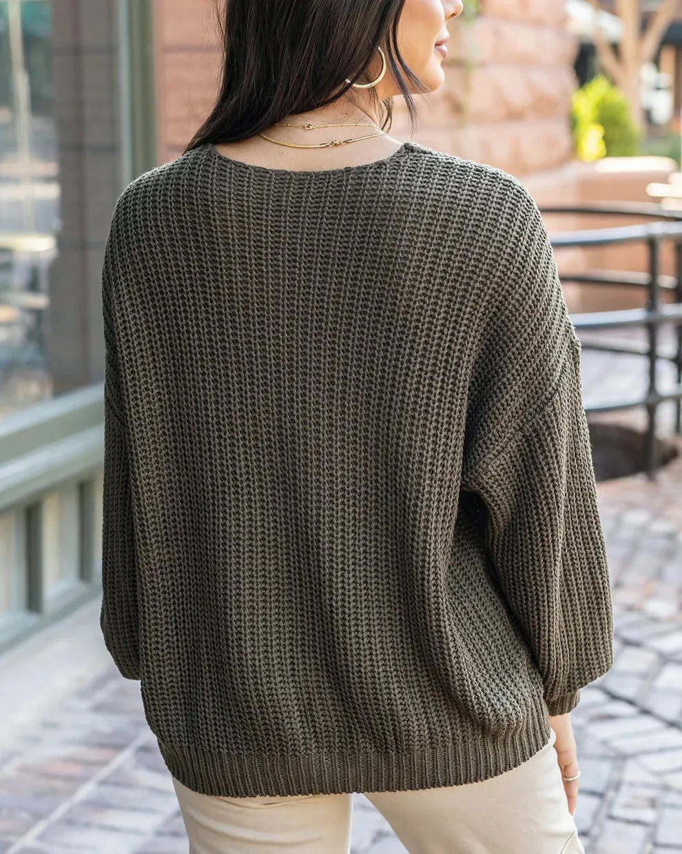 Grace & Lace Boyfriend Slouchy Knit Sweater - Olive