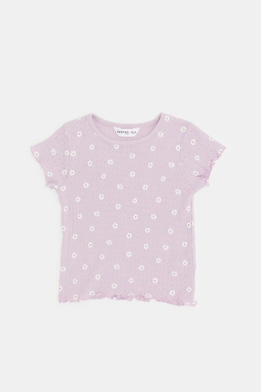 Infant Girls Lilac Printed Ribbed T-Shirt