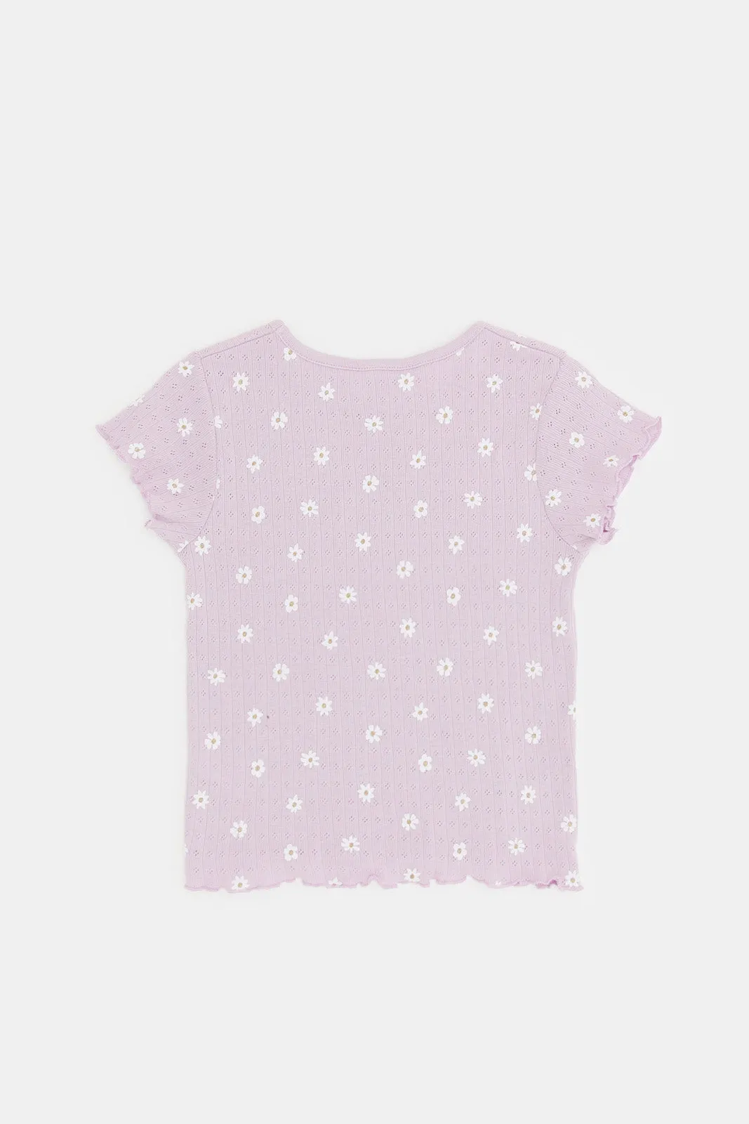 Infant Girls Lilac Printed Ribbed T-Shirt