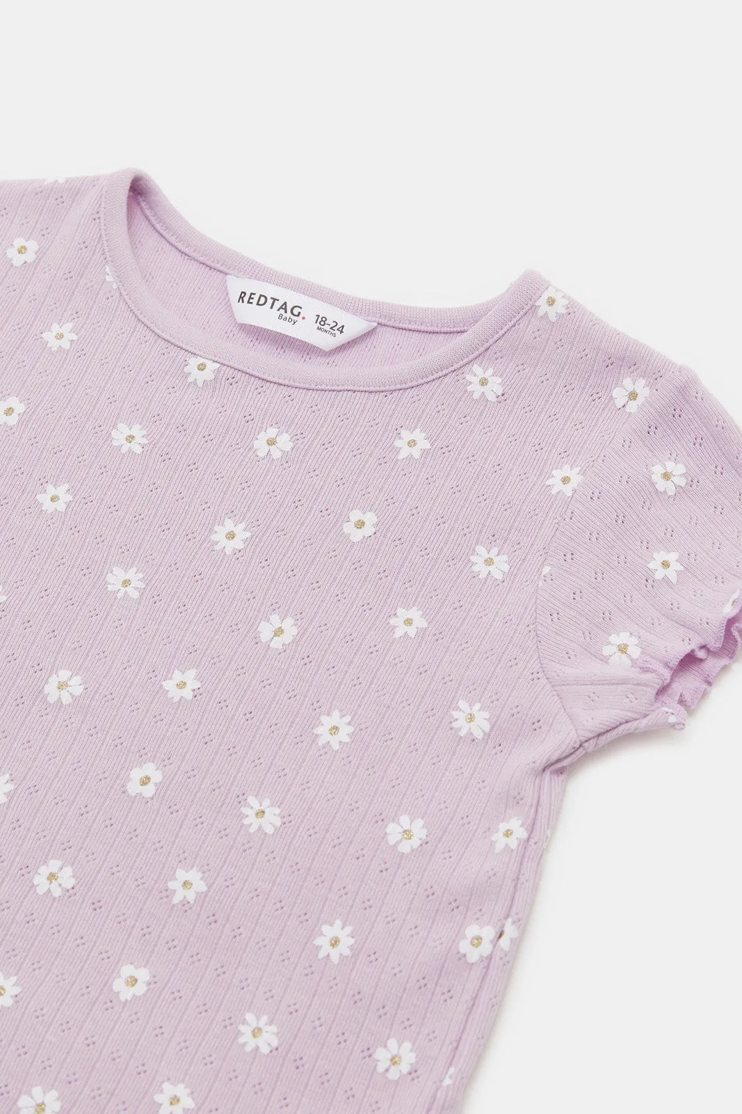 Infant Girls Lilac Printed Ribbed T-Shirt