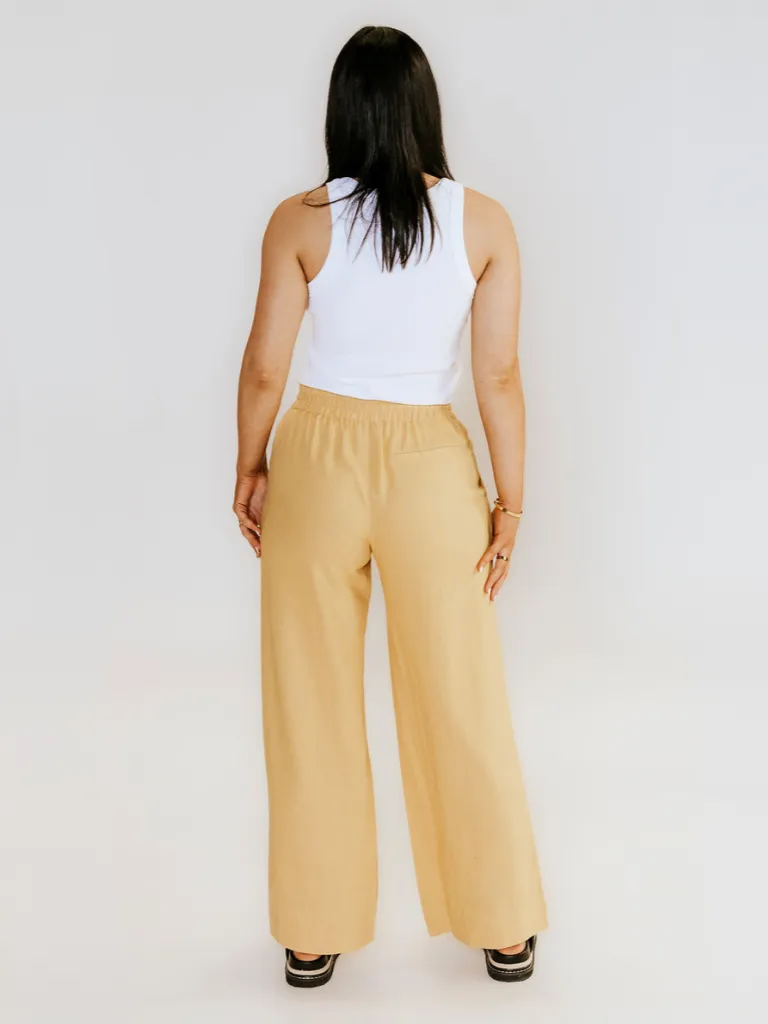 Isla Linen Pant in Biscuit