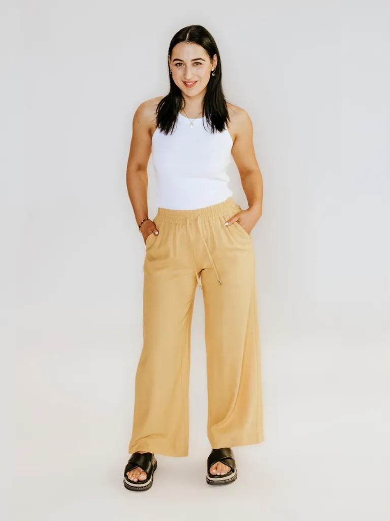 Isla Linen Pant in Biscuit