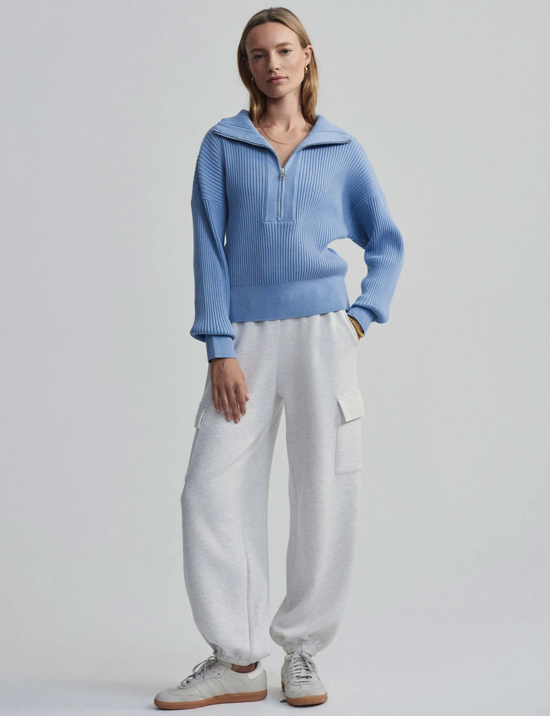 Janie Half Zip Knit - Ashley Blue