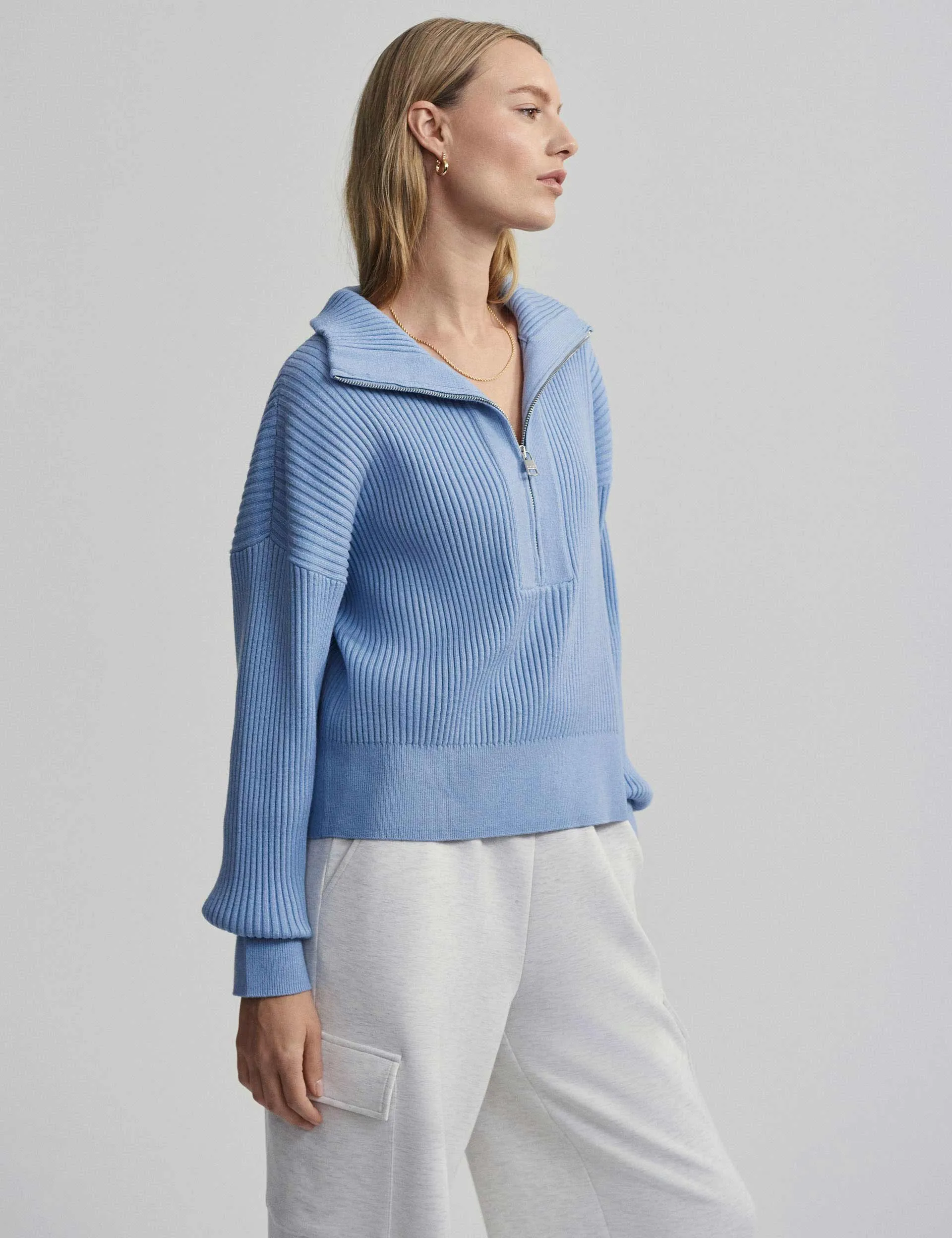 Janie Half Zip Knit - Ashley Blue