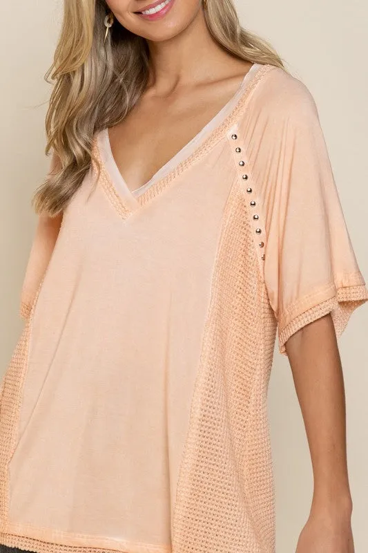 Kara Studded Strappy Back Waffle Mixed Knit Top