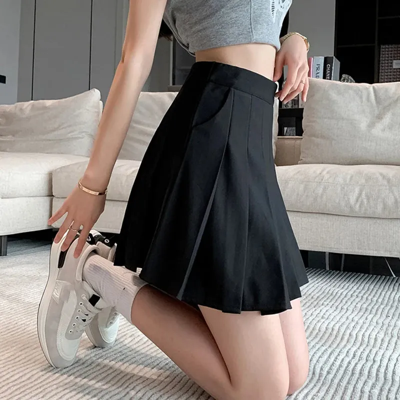 Korean Elastic High Waist Pleated Skirt Woman Black Gray Short A-Line Skirts for Women 2023 Summer Jk Uniform Mini Skirt