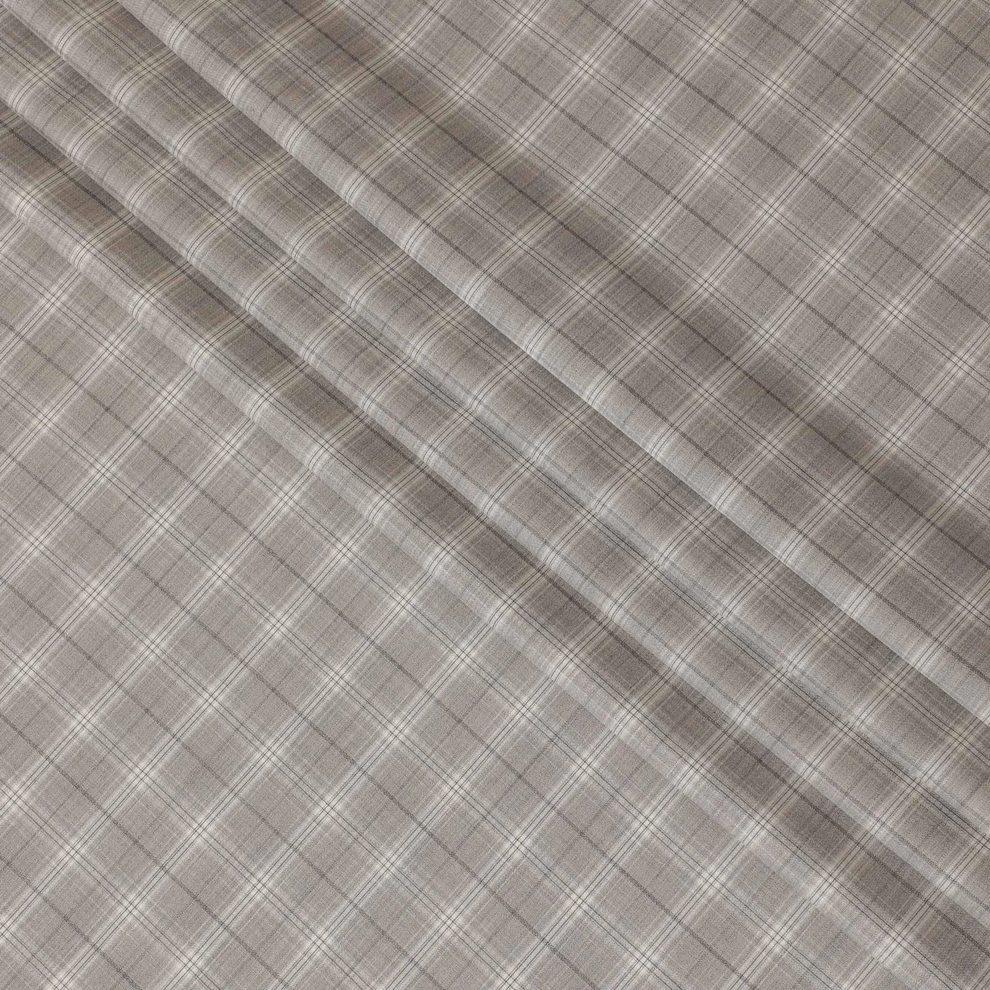 Latte beige blended wool suiting fabric with beige and pale brown checks design-D10812