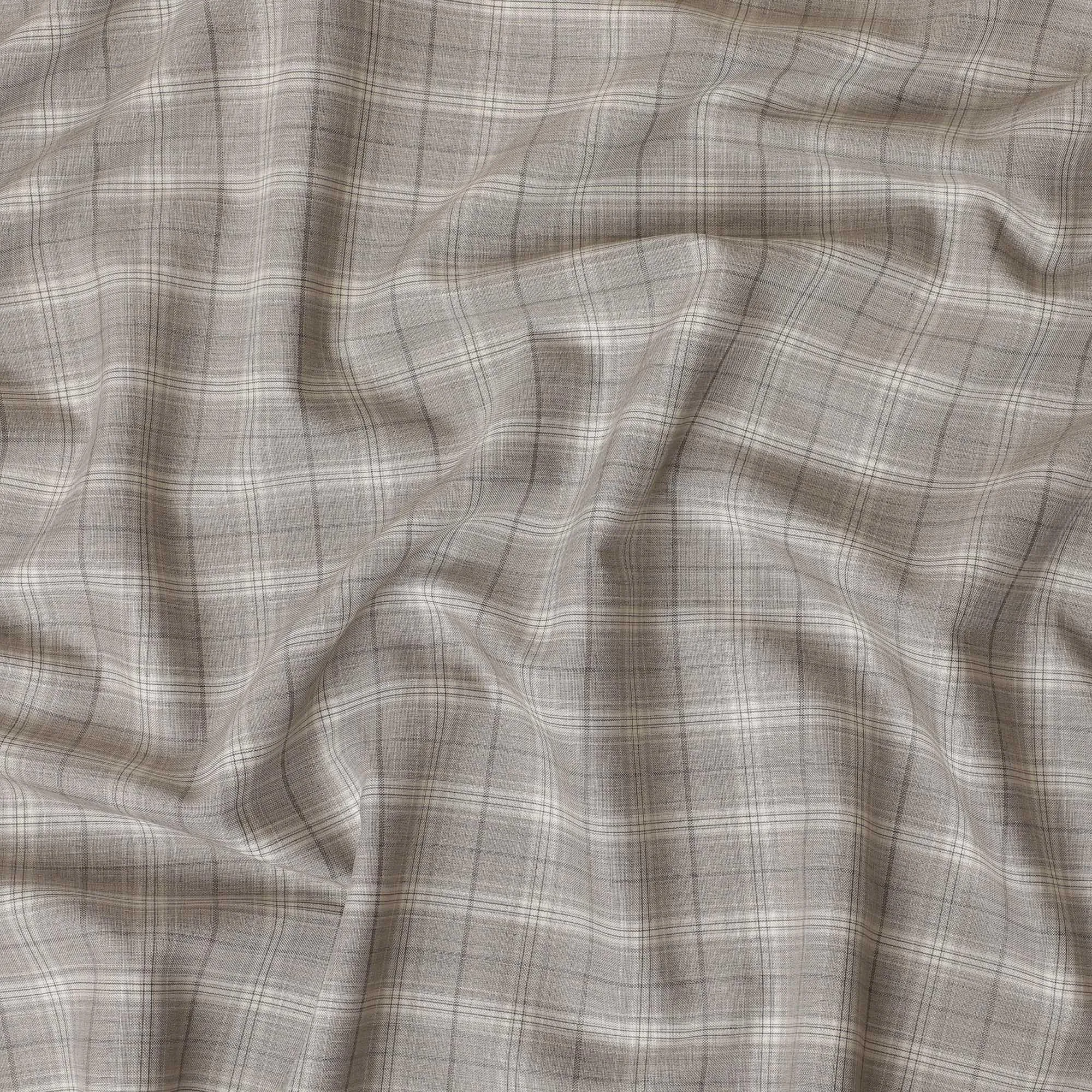 Latte beige blended wool suiting fabric with beige and pale brown checks design-D10812