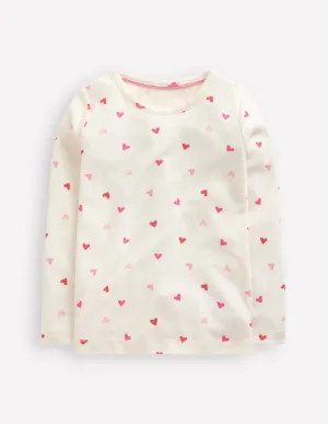 Long Sleeve Pointelle Top-Soft Ivory Hearts