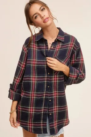 Loose Fit Button Down Soft Fabric Plaid Shirts