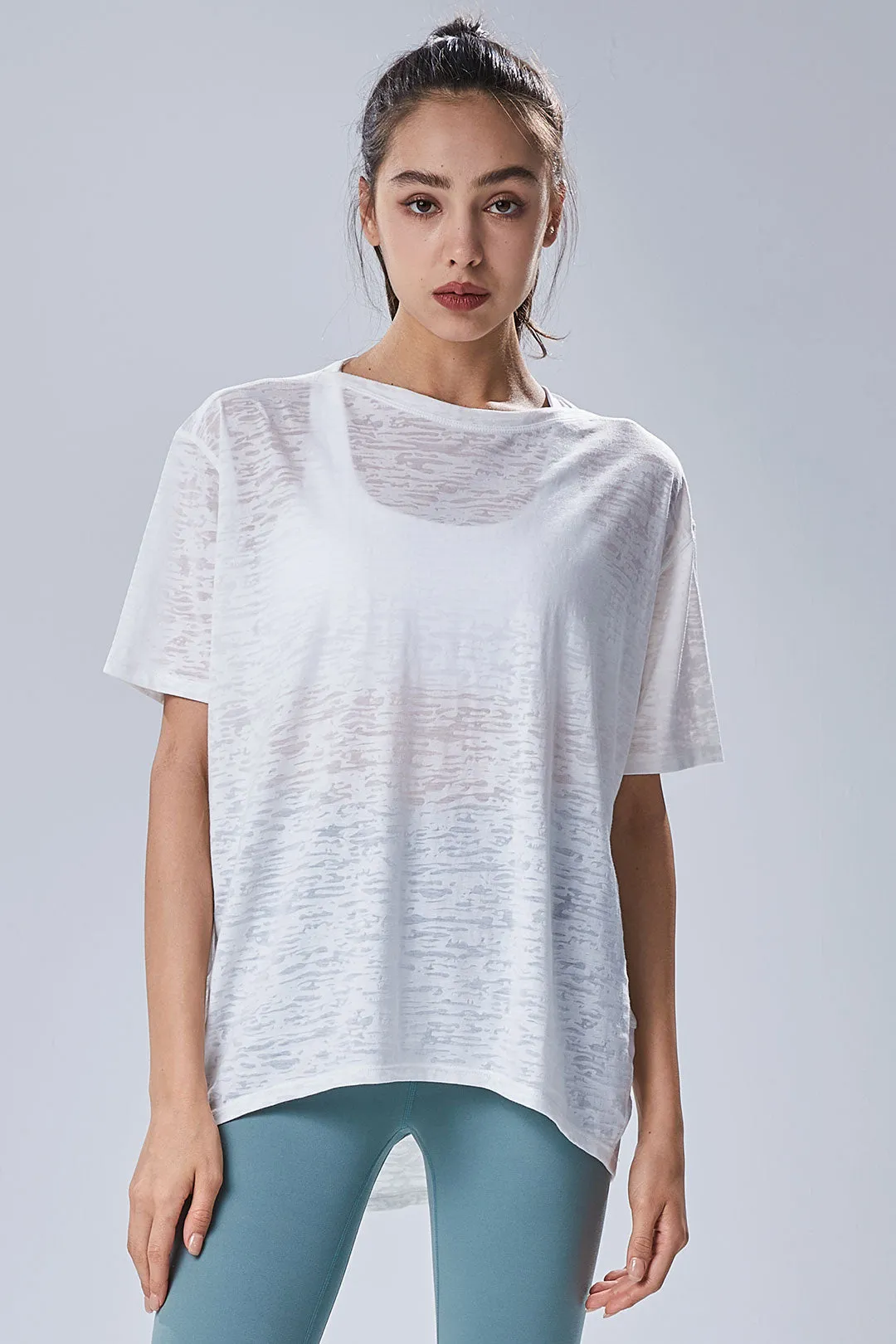 Loose Short Sleeves Burnout T-shirt