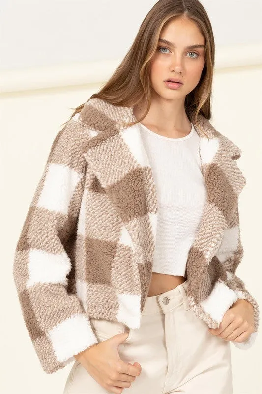 Lucky Break Plaid Pattern Fur Jacket