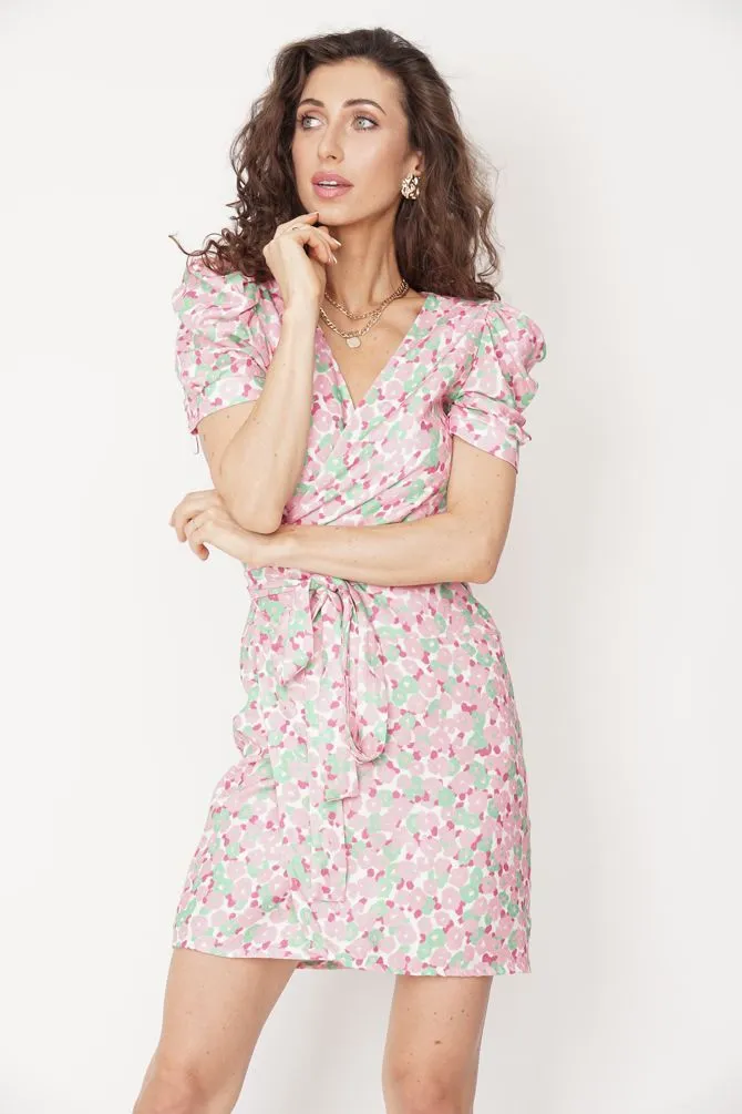 Lydia Wrap Dress Patterned Pink