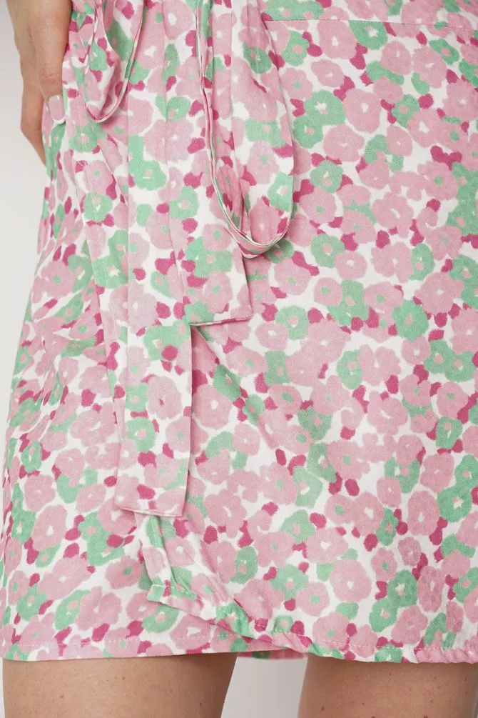 Lydia Wrap Dress Patterned Pink