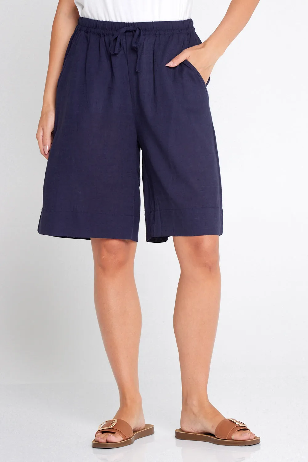 Marissa Cotton & Linen Shorts - Navy