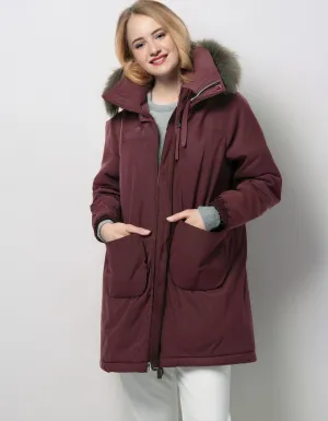 Maroon Insulated Parka with Fur-Lined Hood