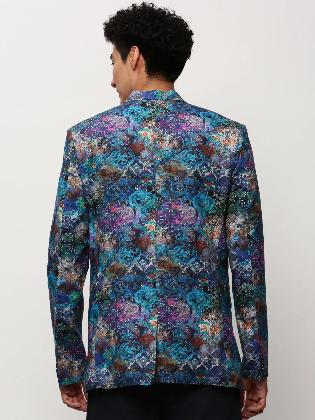 Men Blue Printed Casual Blazers