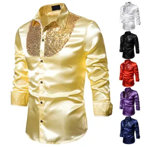 Men Satin Long Sleeve  Dress Shirt