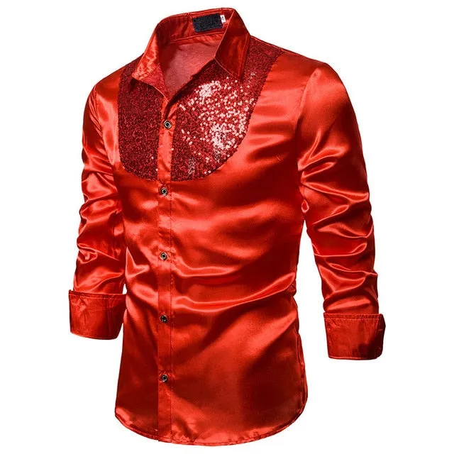 Men Satin Long Sleeve  Dress Shirt