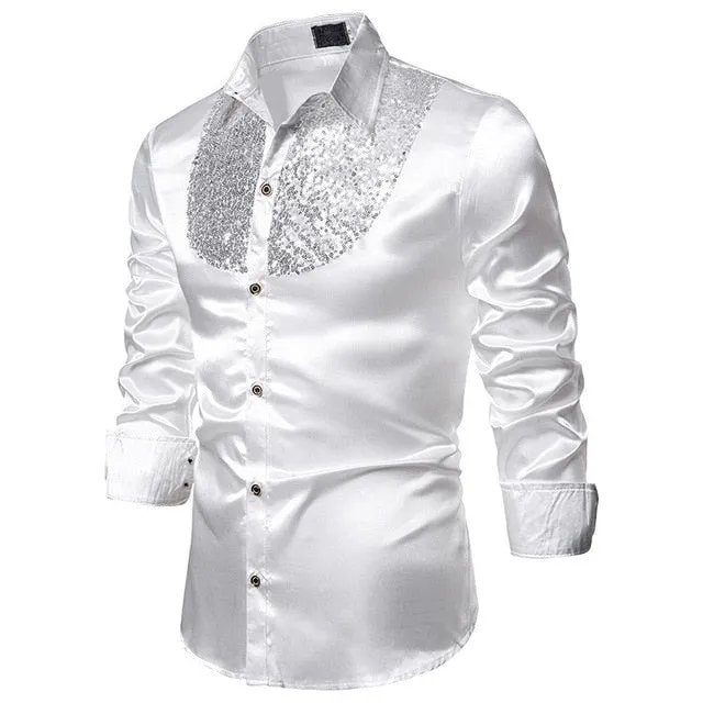 Men Satin Long Sleeve  Dress Shirt