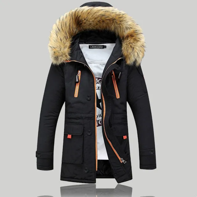 Men's Fur Collar Winter Hooded Parkas Jacket