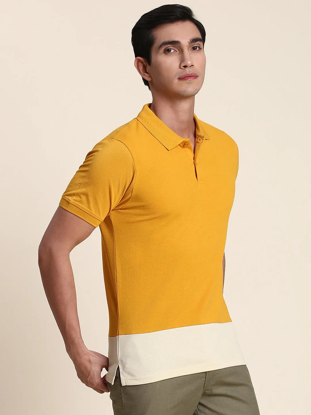 Men's Soft And Stretchy Fabric Mustard Casual Polo Tshirt