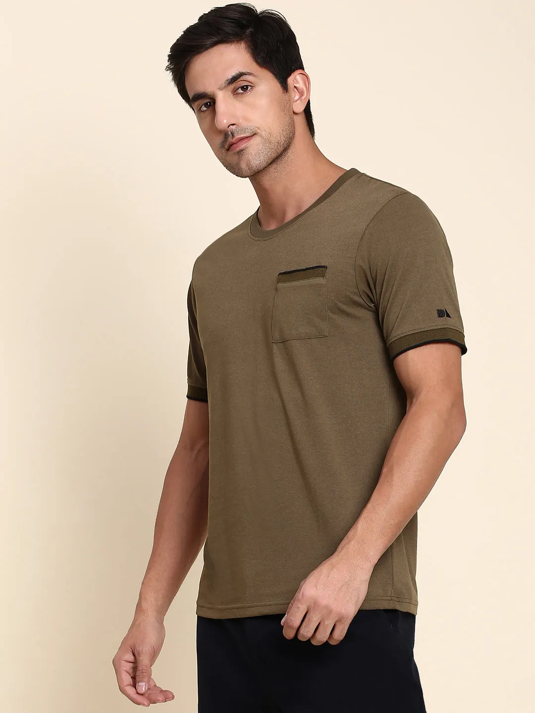 Men's Soft And Stretchy Fabric Olive Casual Crew Neck Tshirt