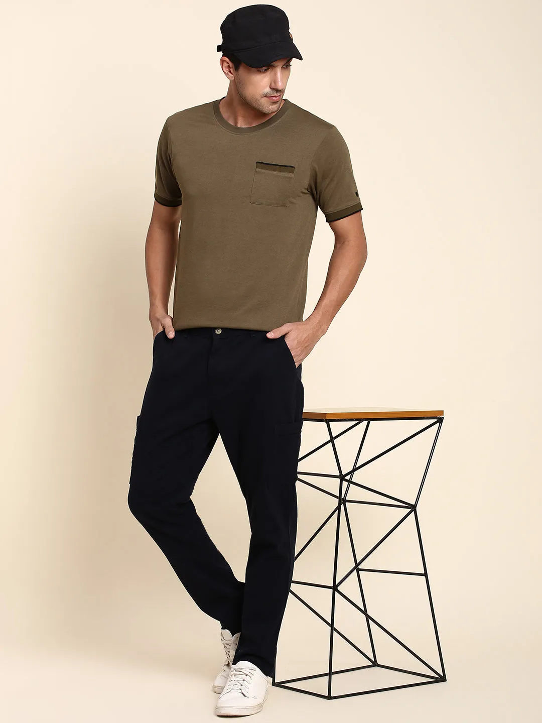 Men's Soft And Stretchy Fabric Olive Casual Crew Neck Tshirt