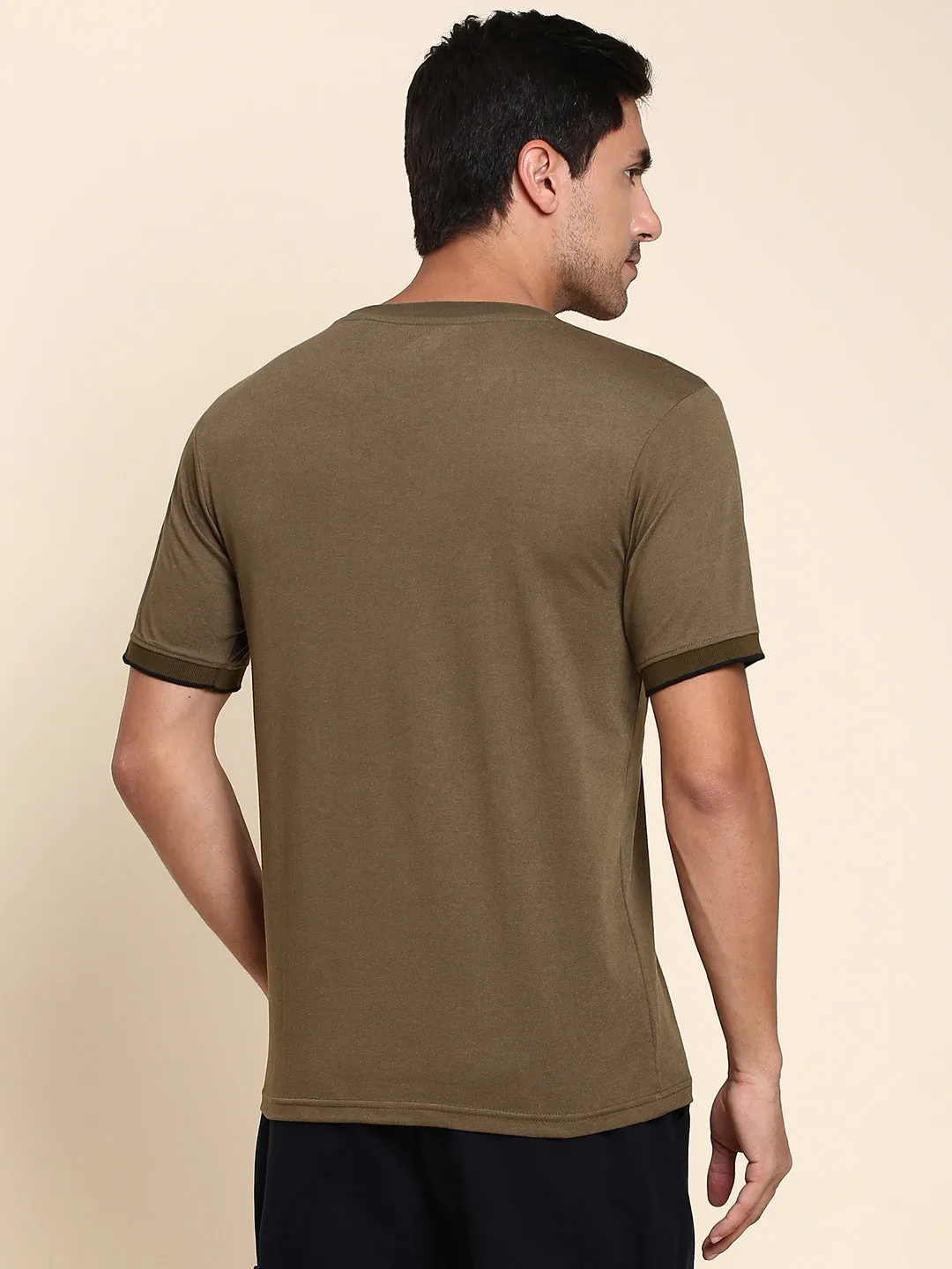 Men's Soft And Stretchy Fabric Olive Casual Crew Neck Tshirt