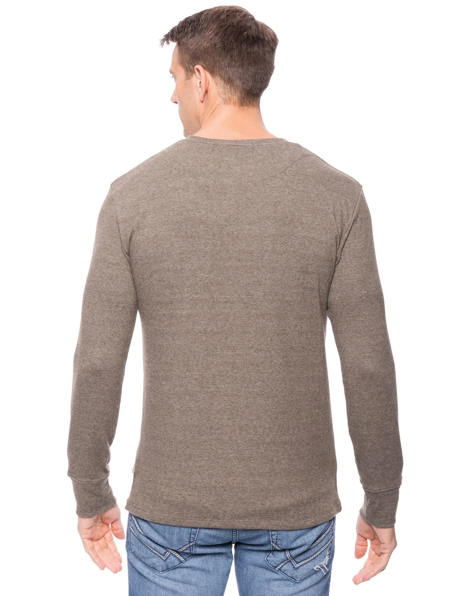 Men's Soft Brushed Rib Long Sleeve Henley Top - Heathered Olive