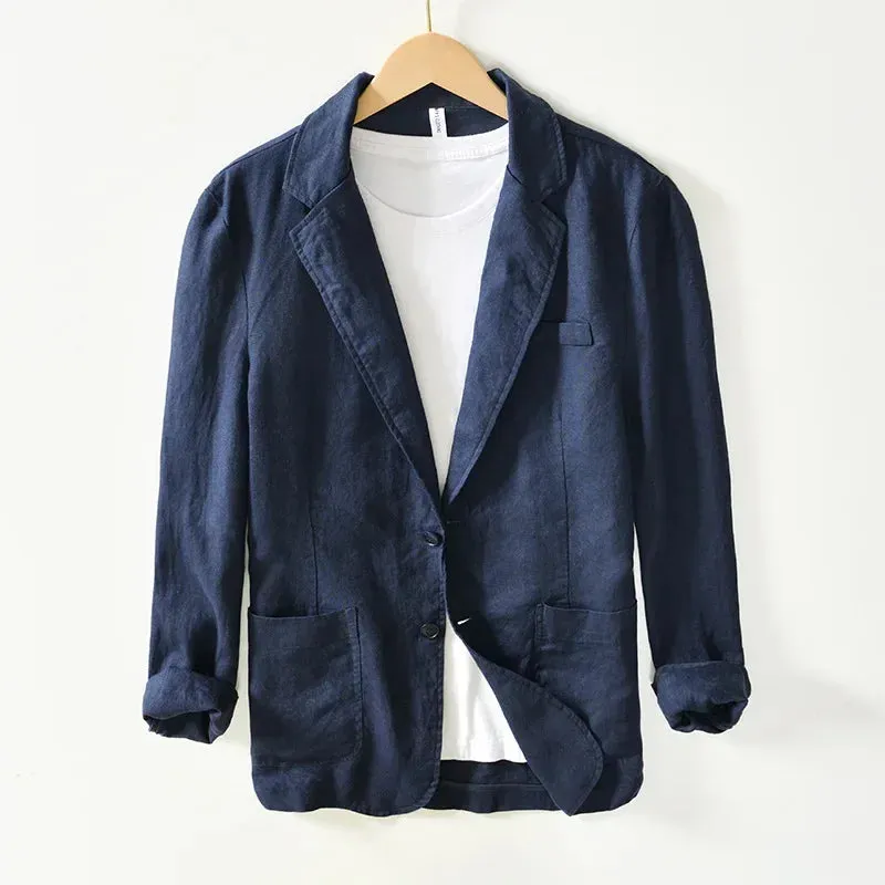 Men's Spring Summer 100% Linen Jacket Casual Men Blazers