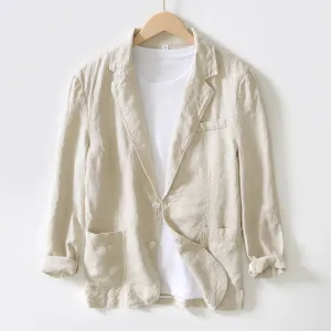 Men's Spring Summer 100% Linen Jacket Casual Men Blazers