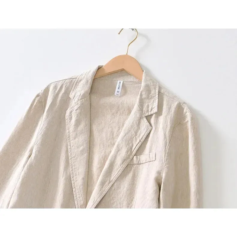 Men's Spring Summer 100% Linen Jacket Casual Men Blazers