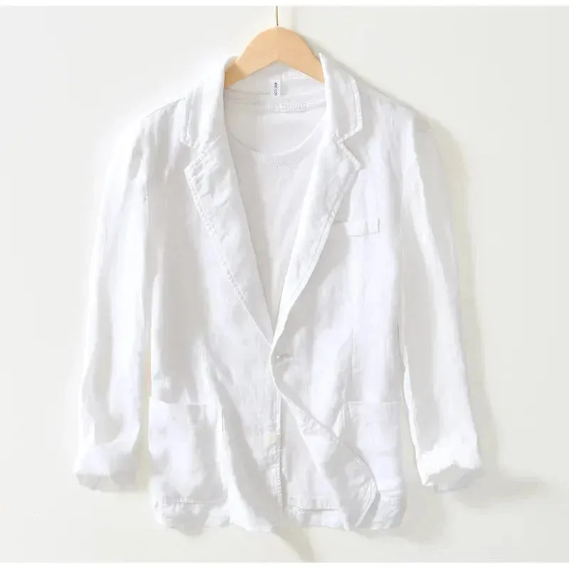 Men's Spring Summer 100% Linen Jacket Casual Men Blazers