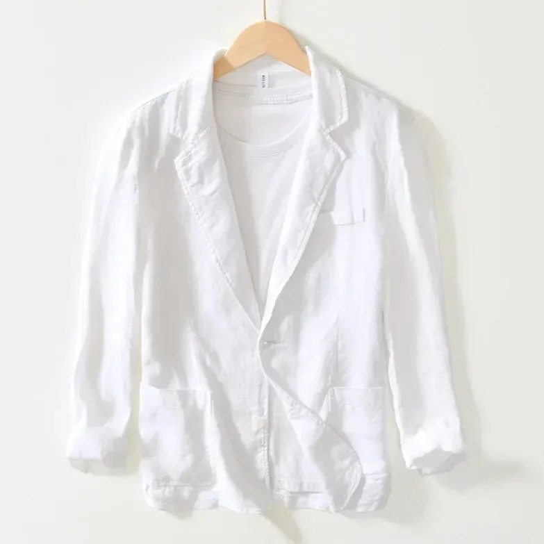 Men's Spring Summer 100% Linen Jacket Casual Men Blazers