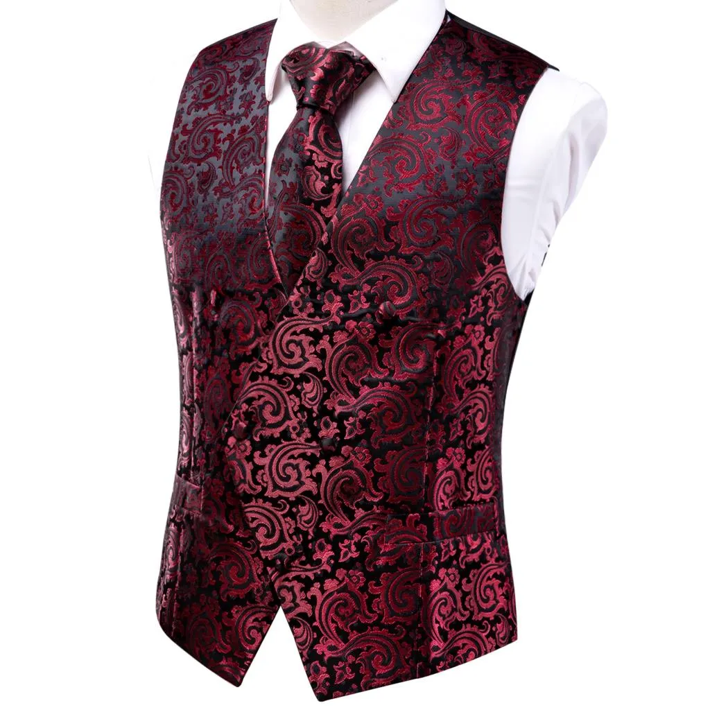 Men's Vests and Tie Business Formal Dresses Slim Vest 4piece Hanky cufflinks for Suit Blue Paisley Waistcoat