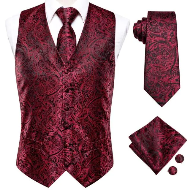 Men's Vests and Tie Business Formal Dresses Slim Vest 4piece Hanky cufflinks for Suit Blue Paisley Waistcoat