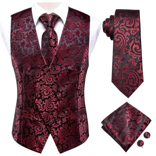 Men's Vests and Tie Business Formal Dresses Slim Vest 4piece Hanky cufflinks for Suit Blue Paisley Waistcoat