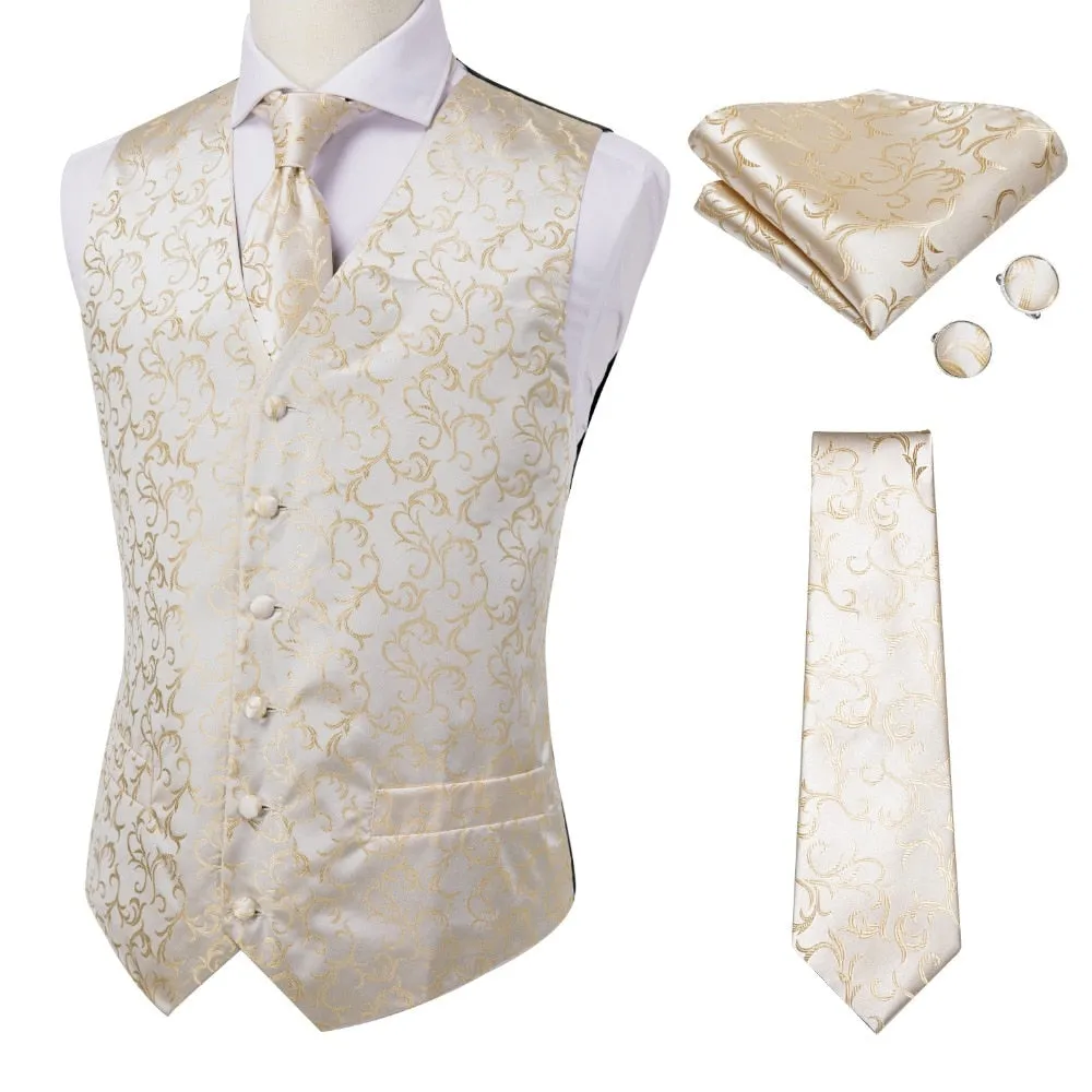 Men's Vests and Tie Business Formal Dresses Slim Vest 4piece Hanky cufflinks for Suit Blue Paisley Waistcoat