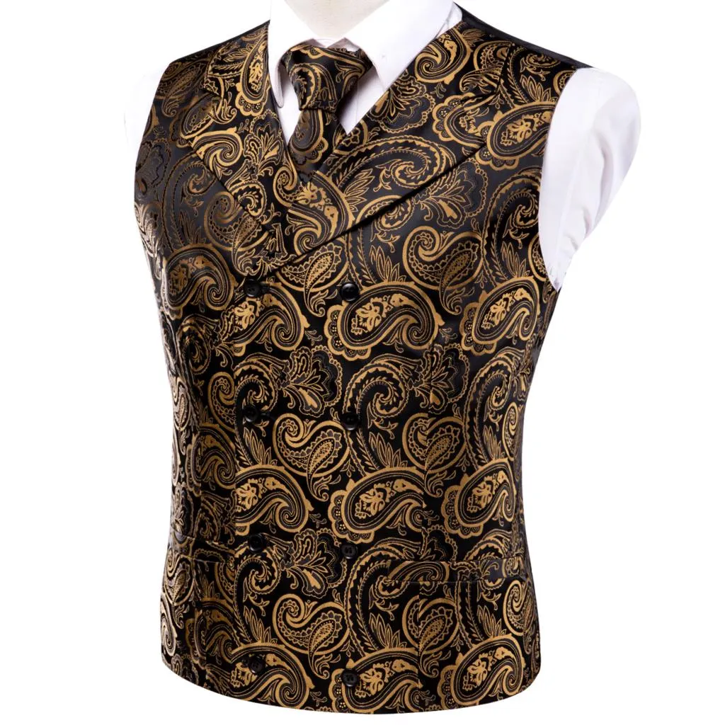 Men's Vests and Tie Business Formal Dresses Slim Vest 4piece Hanky cufflinks for Suit Blue Paisley Waistcoat