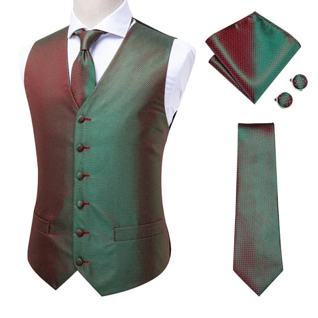 Men's Vests and Tie Business Formal Dresses Slim Vest 4piece Hanky cufflinks for Suit Blue Paisley Waistcoat