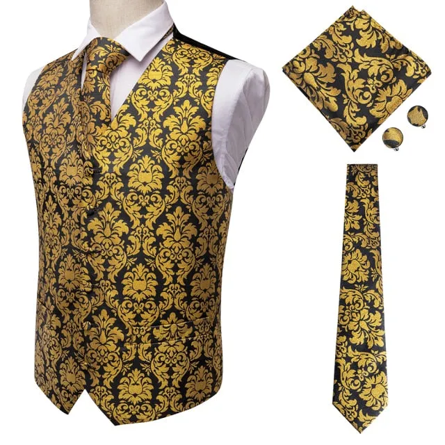 Men's Vests and Tie Business Formal Dresses Slim Vest 4piece Hanky cufflinks for Suit Blue Paisley Waistcoat