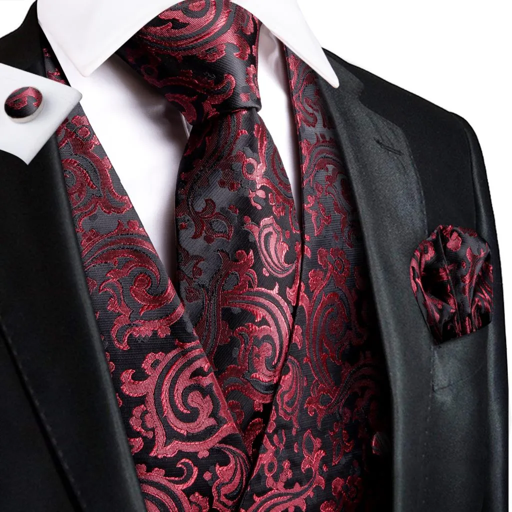 Men's Vests and Tie Business Formal Dresses Slim Vest 4piece Hanky cufflinks for Suit Blue Paisley Waistcoat