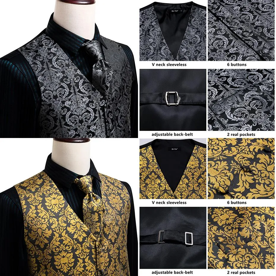 Men's Vests and Tie Business Formal Dresses Slim Vest 4piece Hanky cufflinks for Suit Blue Paisley Waistcoat