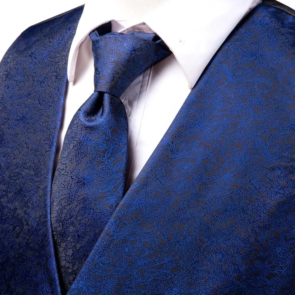 Men's Vests and Tie Business Formal Dresses Slim Vest 4piece Hanky cufflinks for Suit Blue Paisley Waistcoat