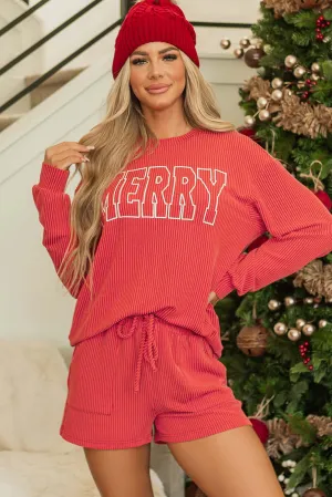 MERRY Moments: Racing Red Long Sleeve Top & Shorts Set