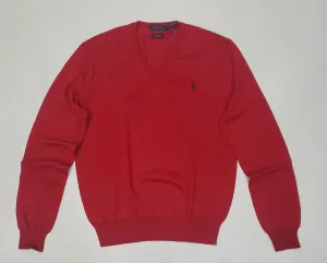 Nwt Polo Ralph Lauren Martin Red w/Navy Horse V-Neck Wool Sweater